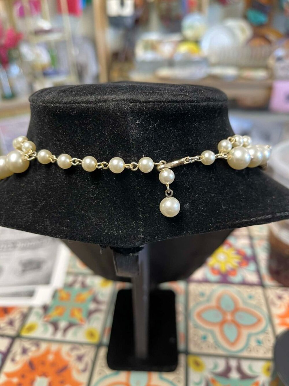 Vintage Gold and Faux Pearl 3 Strand Necklace - Picture 5 of 7